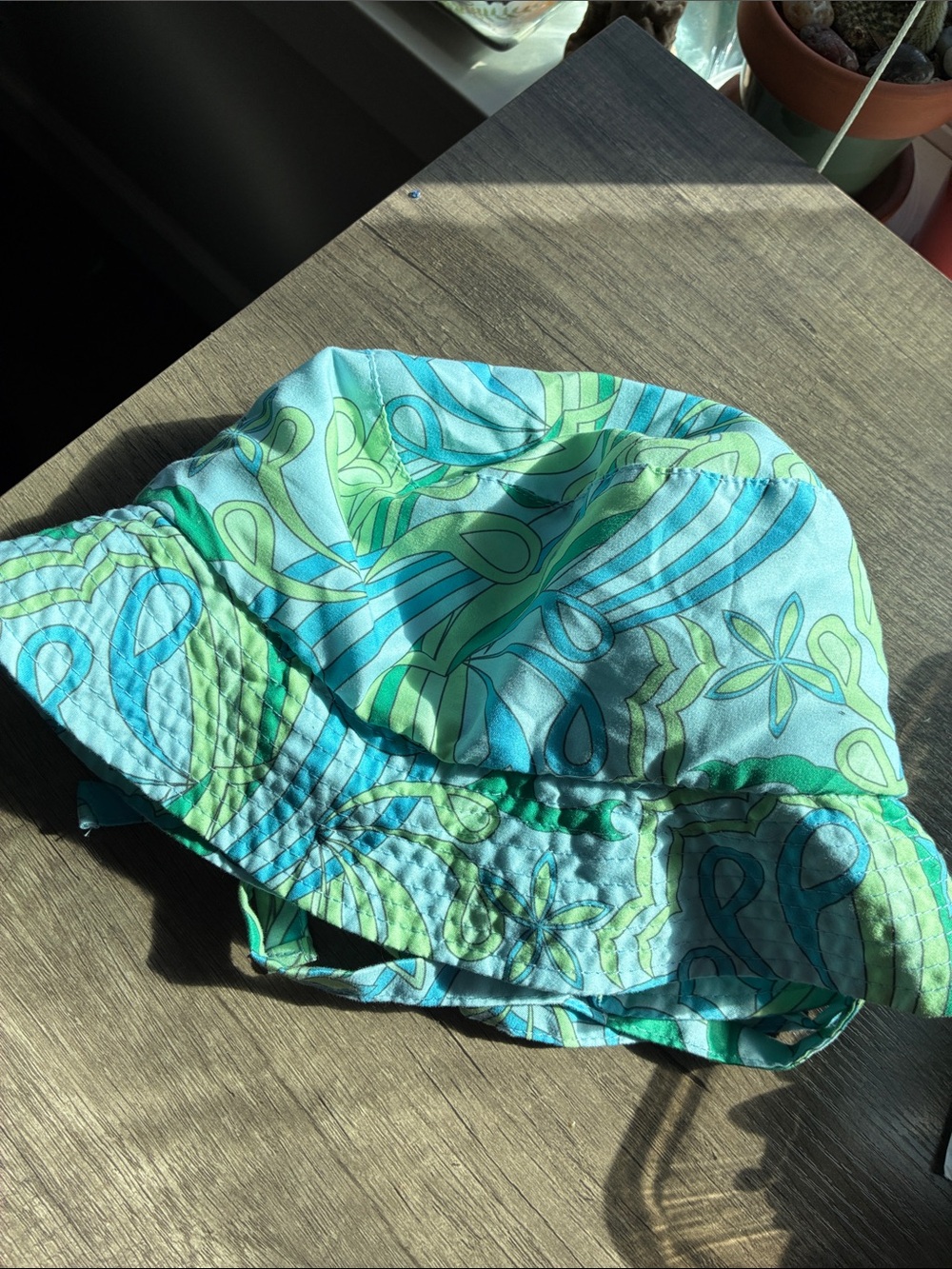 South Beach Floral Blue & Green Bucket Hat with Chin Ties